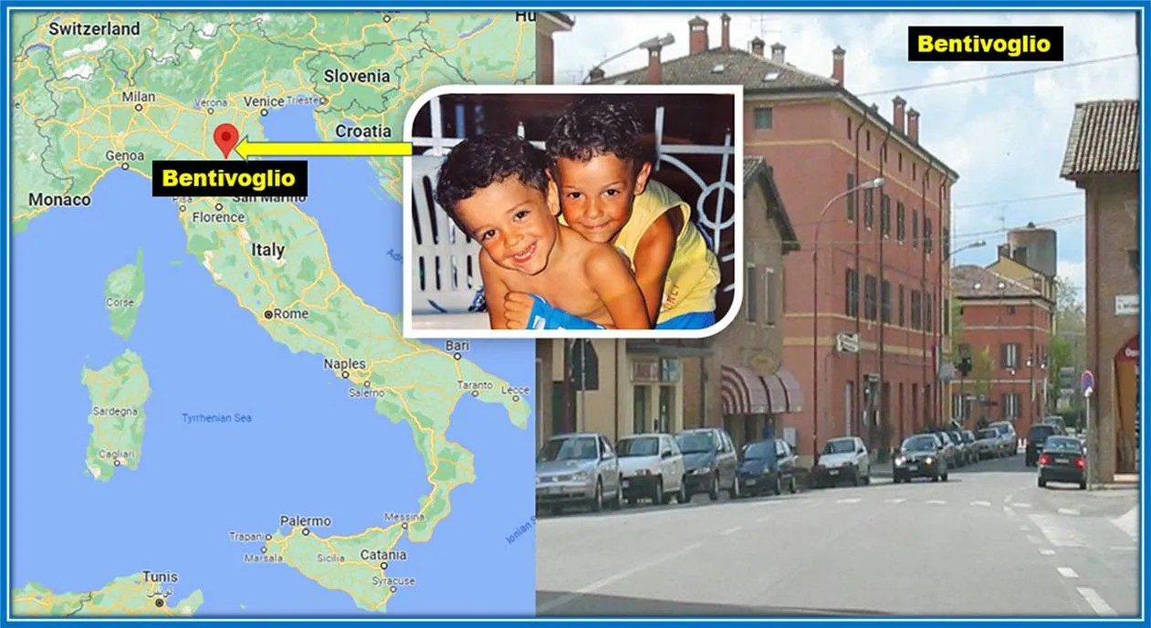 This is Bentivoglio, Emilia-Romagna, where the Italian Striker grew up with his brother.