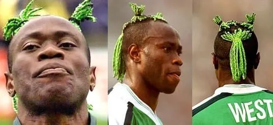 1993: West's journey with Auxerre begins, culminating in 1996 Olympic gold. His signature vibrant braids set him apart, visible across the pitch.