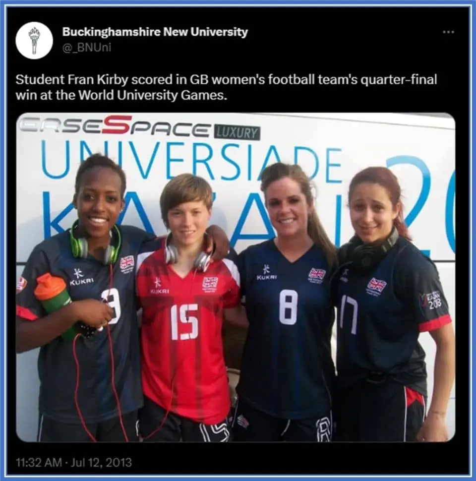 Fran Kirby (second person from the right) and her co-students at the University of Bucks. They represented the school in World University Games.