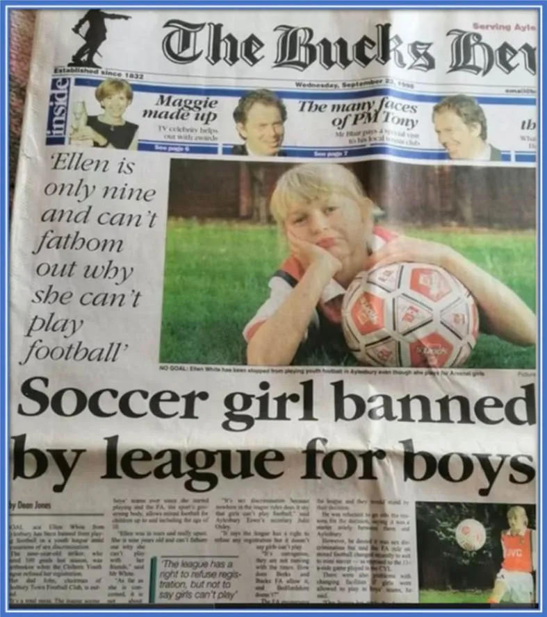 The photo in the newspaper speaks more volumes than the content. Based on observation, the young lady seems to be wondering why she is being banned from playing the sport (football), she loves dearly.