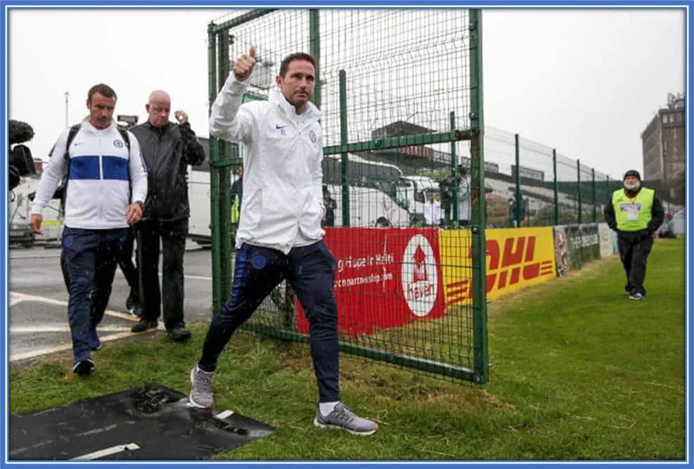 Meet Frank Lampard is pictured here at Dalymount Park. The Chelsea former coach was about to have his first game in charge (against Bohemians) as a Blues Head Coach.