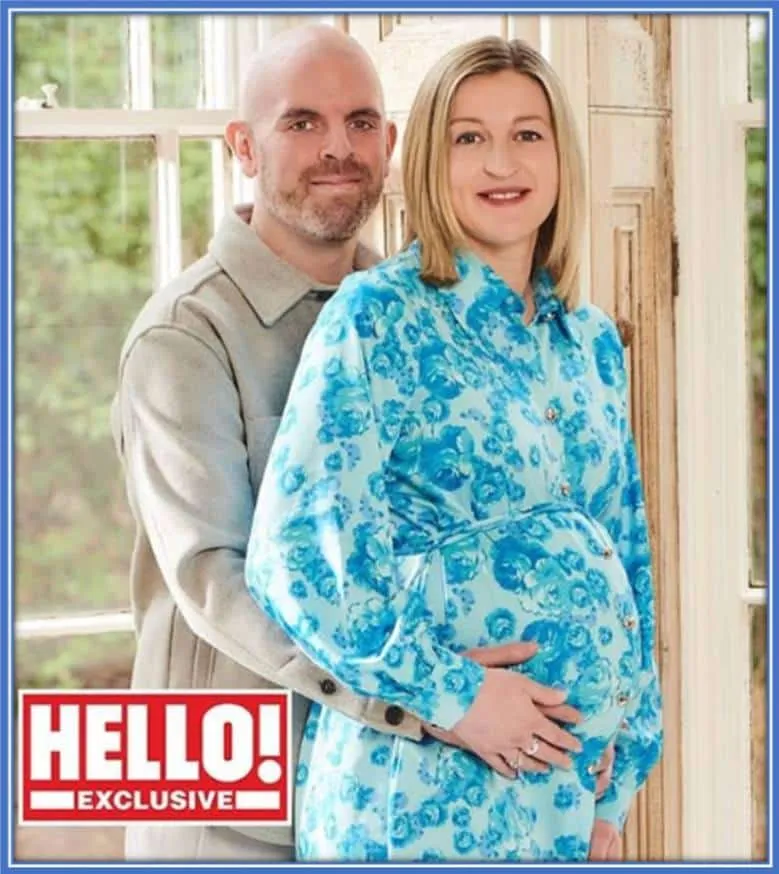 Ellen White and her husband, Callum Convery, happily show off her pregnancy bum.