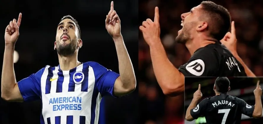 Neal Maupay points his fingers to the sky after his scores- A sign of Religious belief.
