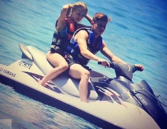 Harvey Barnes enjoys Powerboat driving with his girlfriend.