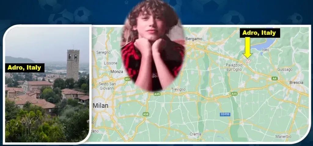 This map shows Adro, a town and comune in the province of Brescia, which is where Davide Calabria's Family have their origins.