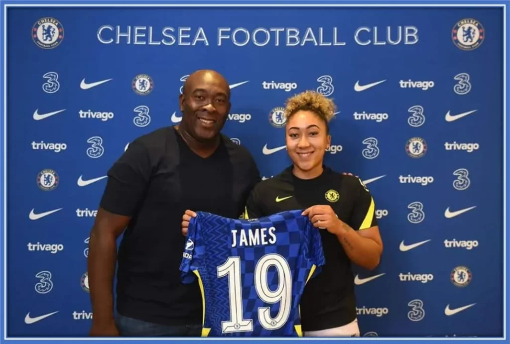 The proud father posed for the camera with his daughter when she signed with her dream club Chelsea Fc.