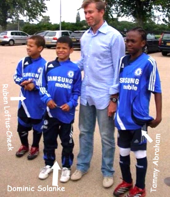 Young Dominic, Tammy and Ruben alongside the former Chelsea owner.