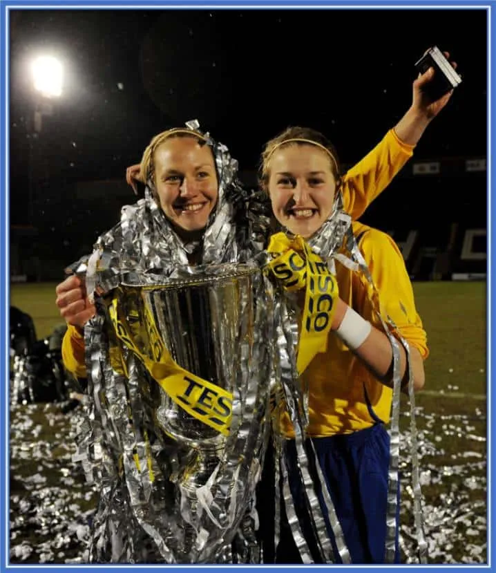 Ellen and her teammate with FA Women's Premier League Cup.