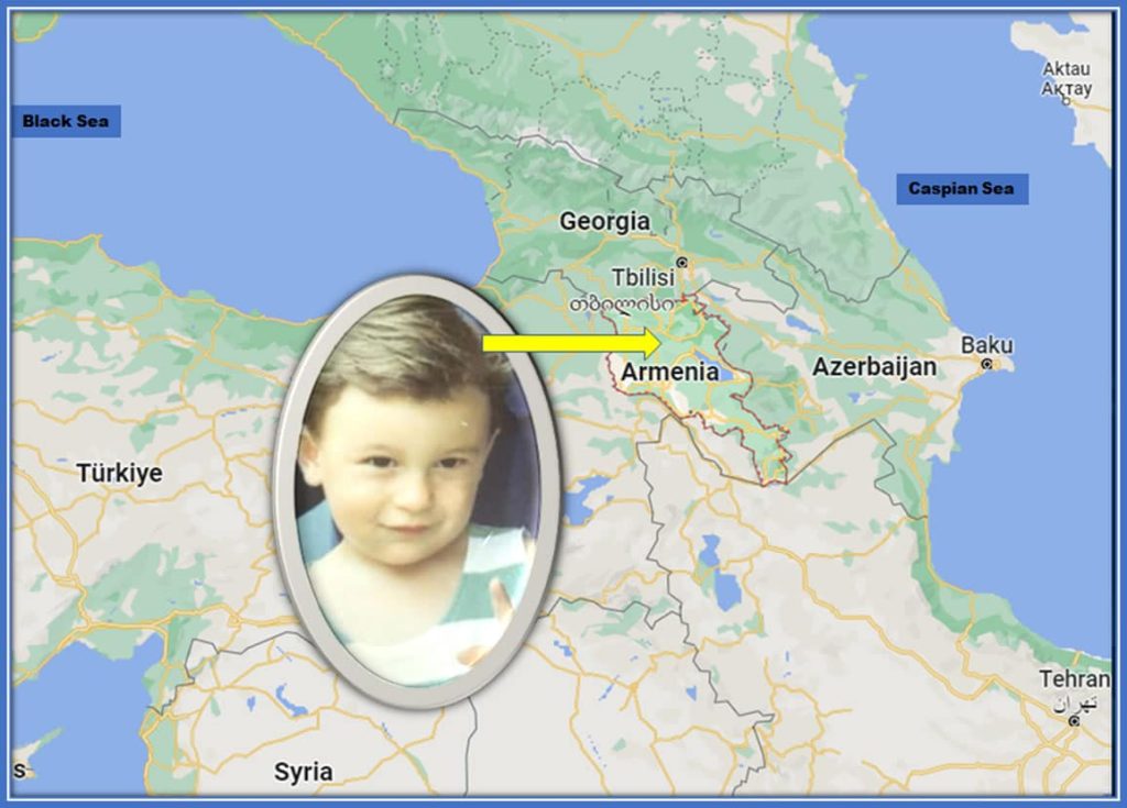 Tracing the Ancestral Roots of Matteo Darmian: From the idyllic Italian town of Rescaldina to the mountainous landscapes of Armenia, situated between the Caspian and the Black Sea, as depicted in this map.