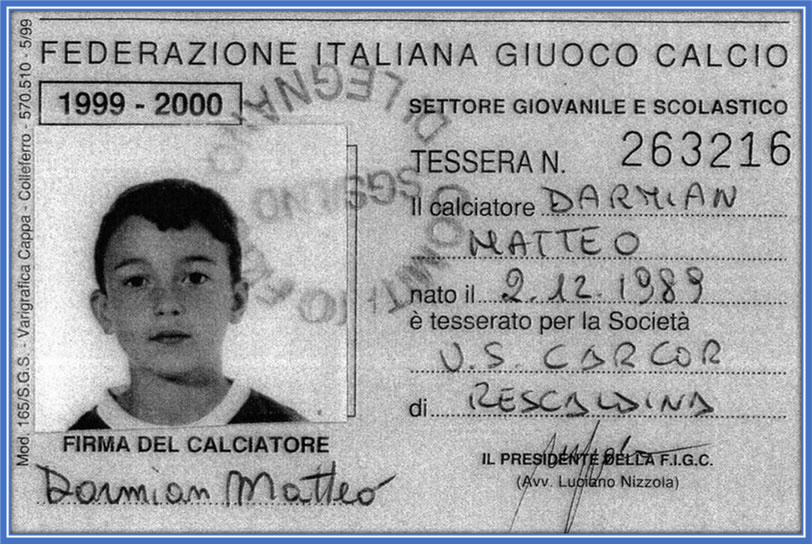 This ID card was for the 1999-2000 season, a time little Matteo played for AC Milan youths.