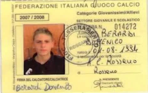 Domenico Berardi last soccer identity card before he joined Cosenza.