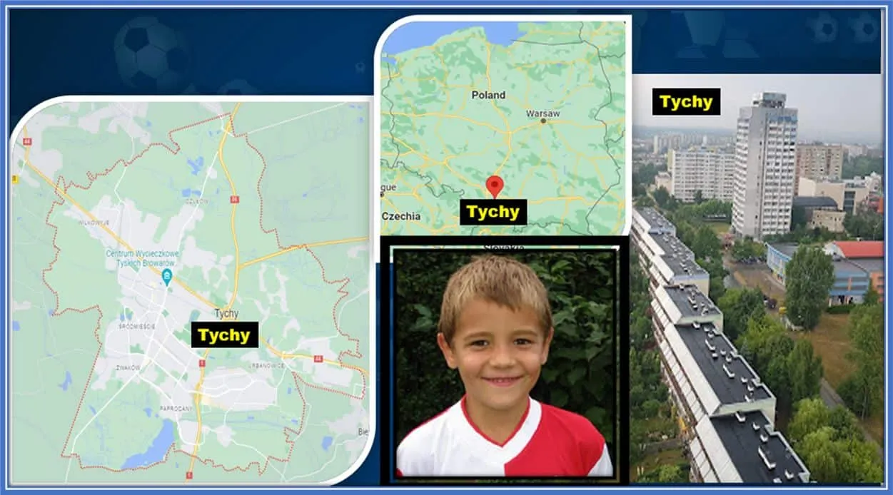 A map gallery showing Tychy, the Polish Footballers' origins.