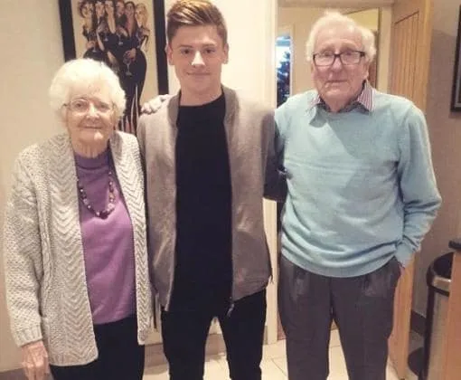 Harvey Barnes with his grandparents.