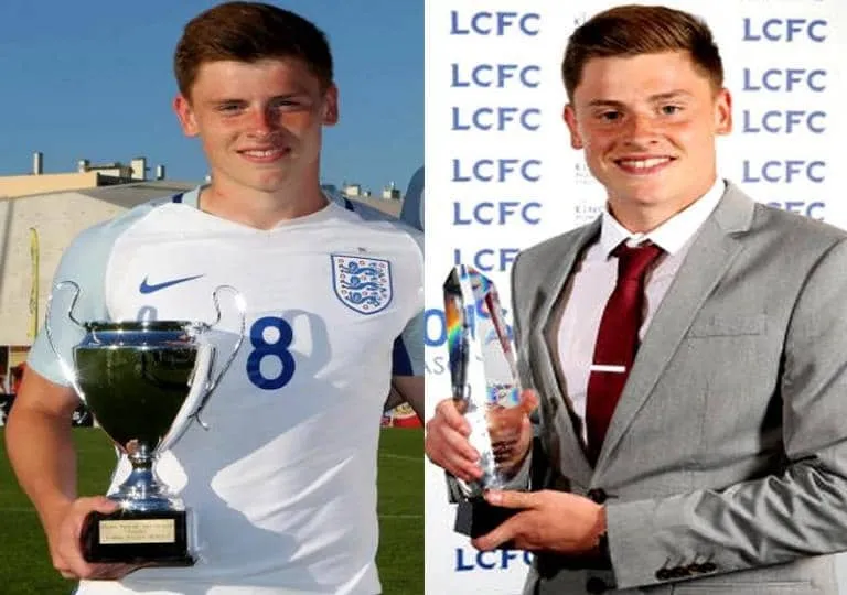 Harvey Barnes with the Toulon trophy and goal award.