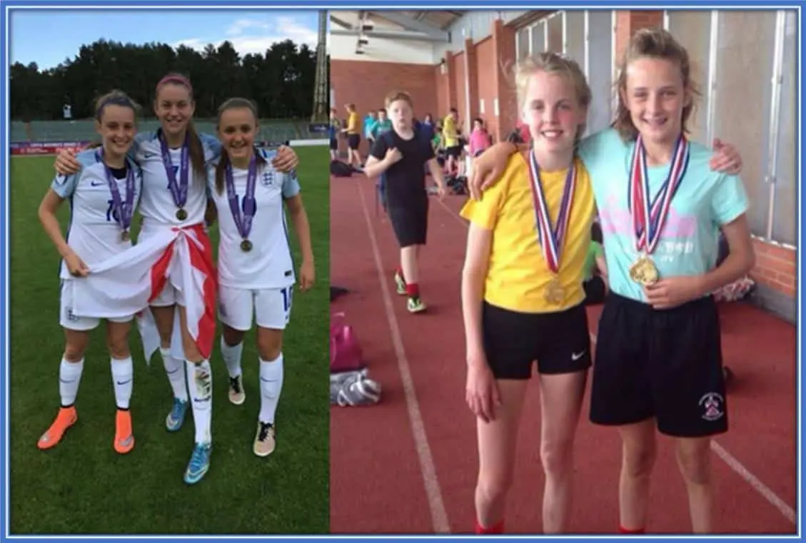 Ella Toone with her teammate in Astley and Tyldesley.