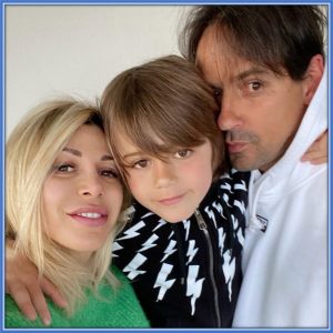 Little Andrea Inzaghi, pictured alongside his parents.