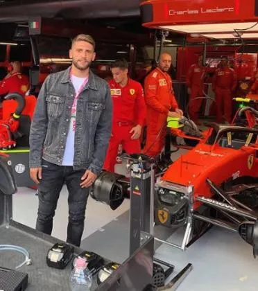 Domenico Berardi has interests in F1 racing. Can you spot Charles Leclerc in the photo?