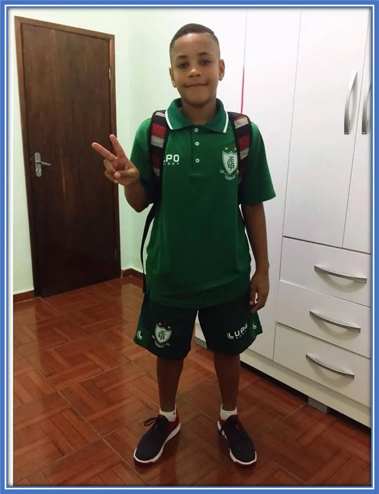 A glimpse of the 10 year old promising young talent on his first day of visiting his new club, América-MG.