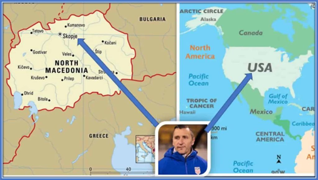 The map here helps understand the Macedonian Heritage of Vlatko Andonovski, the Dual Nationality Coach of the US Women's National Team. Image credit: World Atlas and Encyclopedia Britannica.