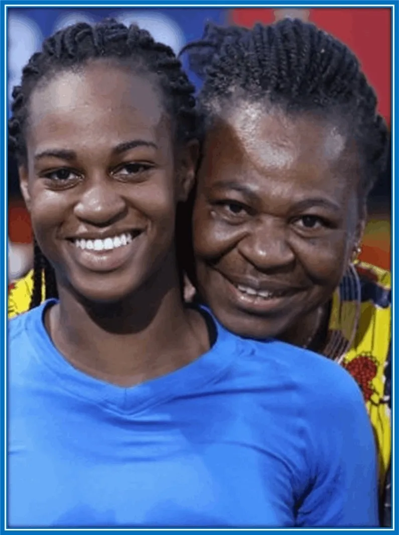 Marie-Antoinette posing with her mum after the FIFA U-20 Women's World Cup in France.