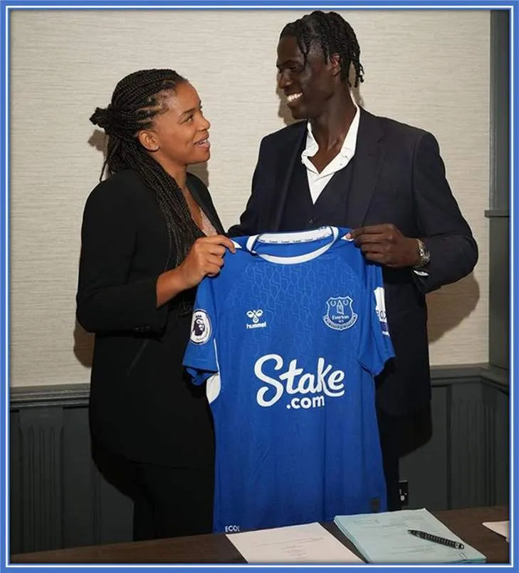 Amadou Onana and his sister, Melissa, smile at each other just after sealing a £5,208,000 per year Everton deal.