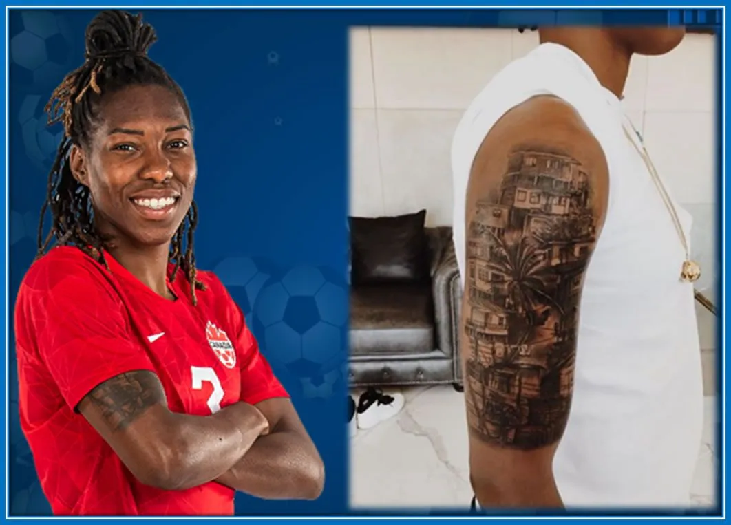 The 2015 MAC Herman winner has some tattoos of her family and other art on her arm.