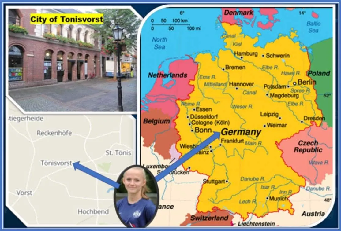 This map helps you understand Tonisvorst in Germany, where the striker originates.