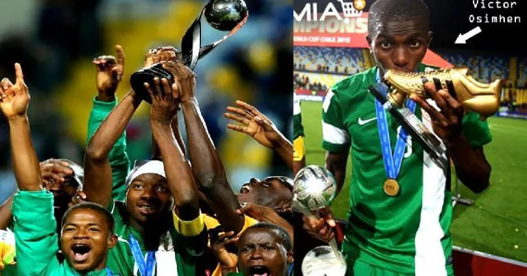 Victor Osimhen posses with his FIFA U-17 World Cup Golden Boot and Silver Ball.