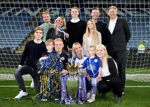 Kasper Schmeichel's Family Members celebrating his Premier League title-winning.