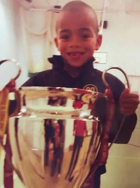 Young Greenwood holding the European Cup after United’s triumph over Chelsea at Moscow in 2008.