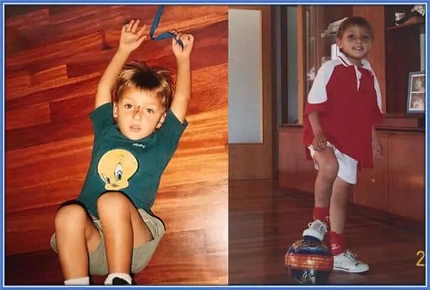 A young Mateo Retegui, with his innate passion for sports, looking so adorable, as he skillfully handles a soccer ball in the comfort of his family's living room.