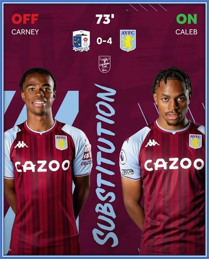 On this day, the 24th of August, 2021, Caleb and Carney played together in an EFL Cup match.
