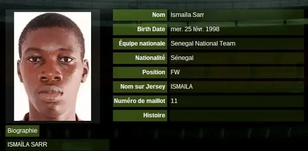 Ismaila Sarr Identity Card at AS Génération Foot. Credits: Alchetron