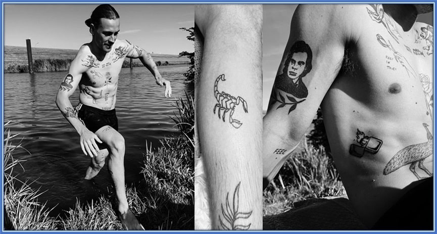 A few of Jackson Irvine's tattoos.