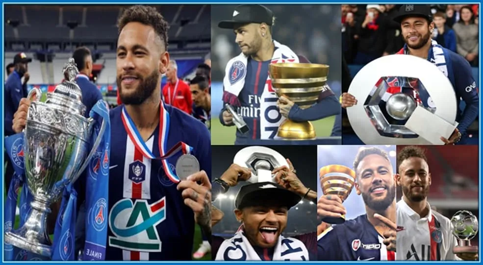 Neymar's PSG trophies.