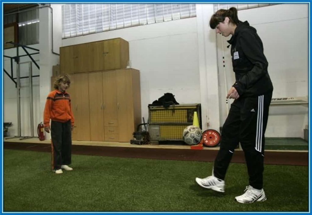 Little Nikola and Blanka playing football.