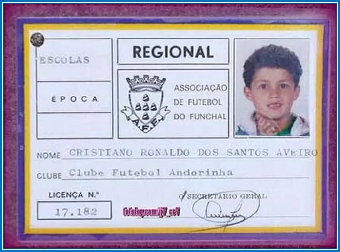 CR7's ID card for Andorinha football academy.
