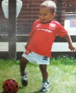 This is little Jesse Lingard in his Childhood. He kicks the ball with so much energy.