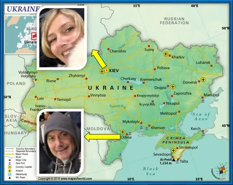A map of Ukraine showing Odesa and Kiev - the origin of Max Kilman's parents.