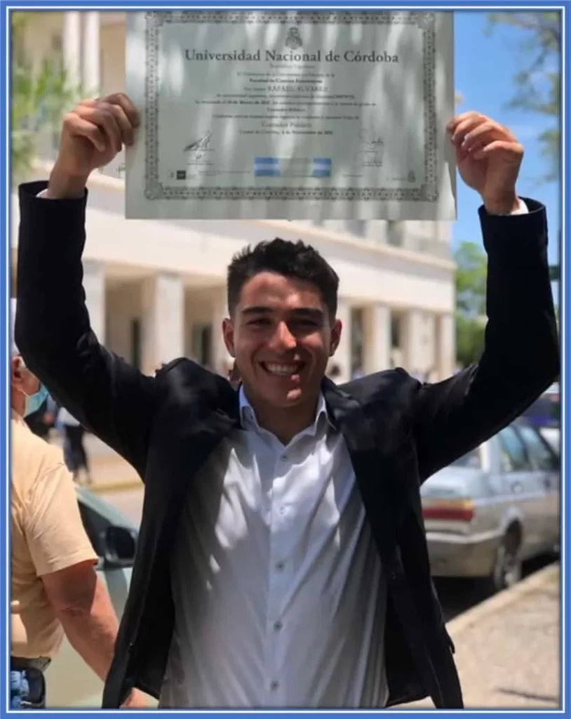 Rafael Alvarez (now an accountant) celebrates his graduation from the university.