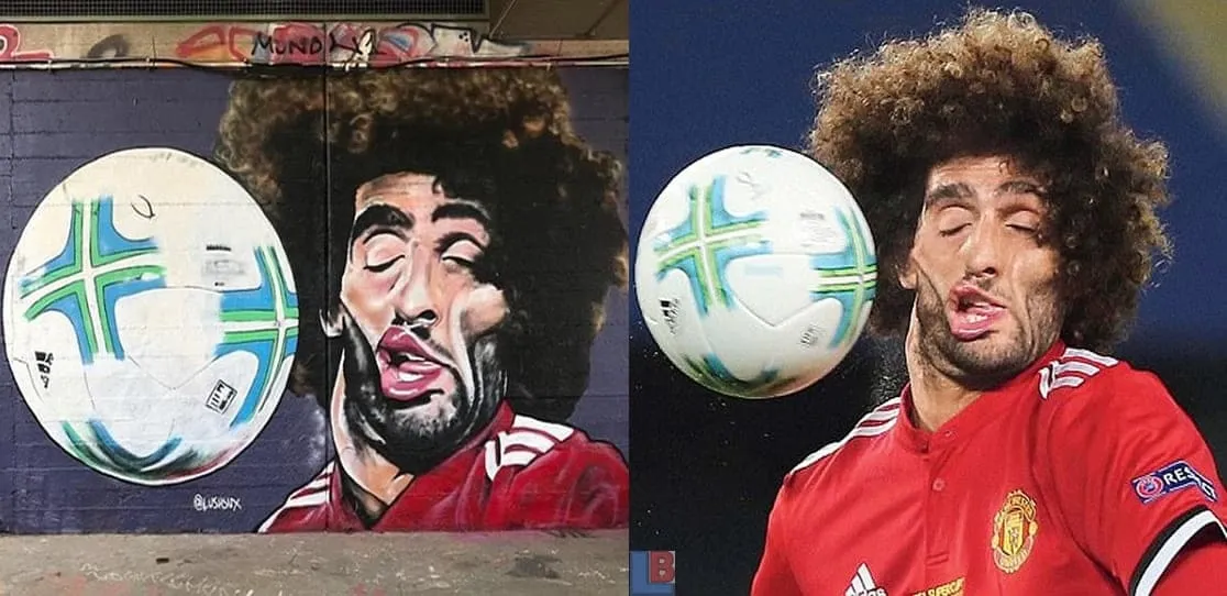 Fellaini was once unexpectedly immortalized in street art, showcasing a distinctive portrayal of his own face.