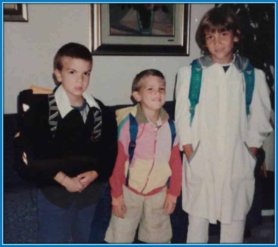 Manuel Locatelli (in the middle) and his siblings preparing to leave for school.