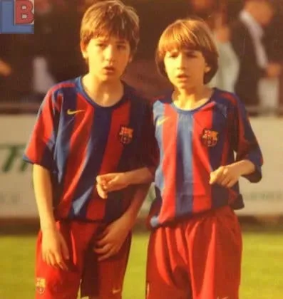 This is Hector Bellerin in his childhood - alongside his Barca academy teammate.