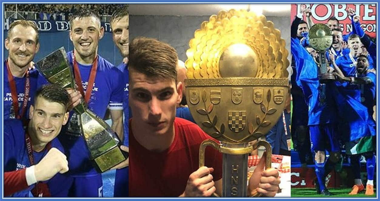 A few of the trophies won with Dinamo Zagreb before the 2022 FIFA World Cup.