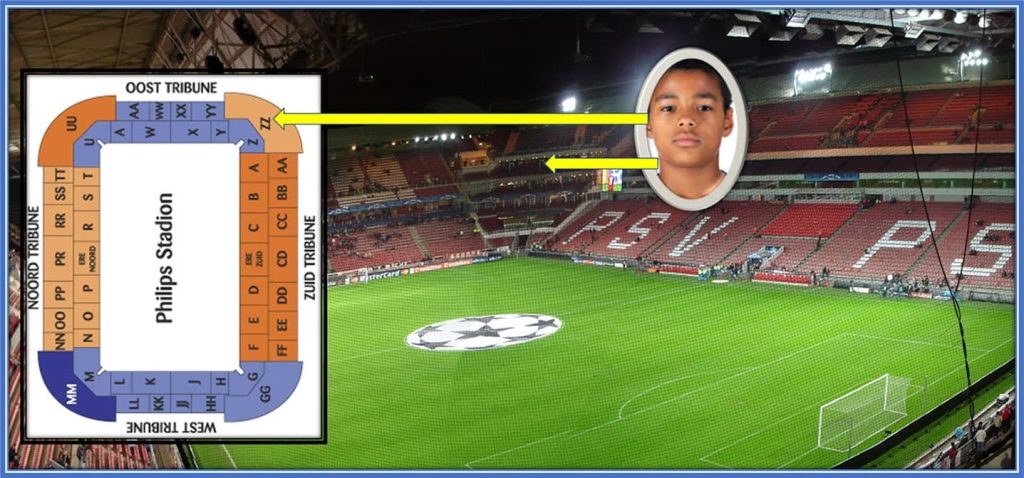 The ZZ section of the Philips Stadion was Cody's favourite sitting position during his childhood days. In this section, he could see every footballer going in and out of the pitch.