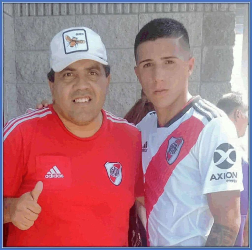 Enzo with his coach in the famous River plate Football Academy.