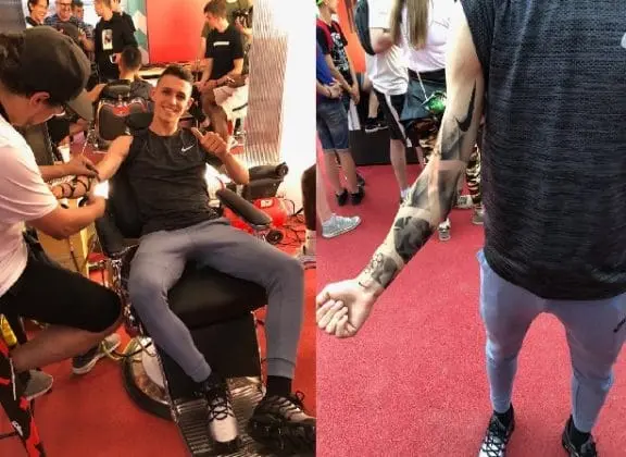Phil Foden before and after Tattoo photos. Image Credit: Twitter
