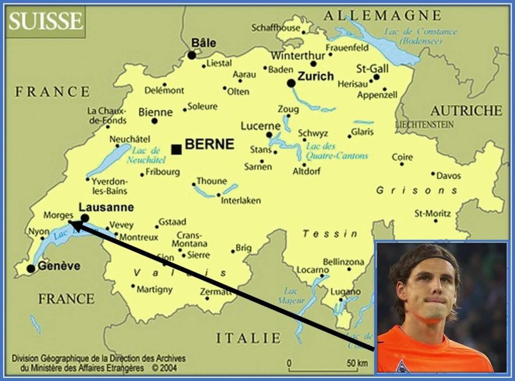 The map shows the place of family Origin of Yann Sommer.