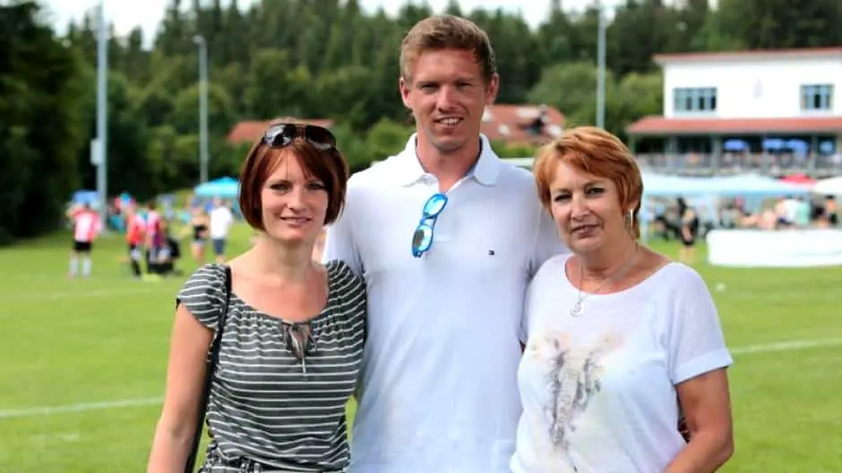 Julian Nagelsmann Family Life- Here, he is pictured alongside his sister Vanessa Furkert and mother, Burgi Nagelsmann.