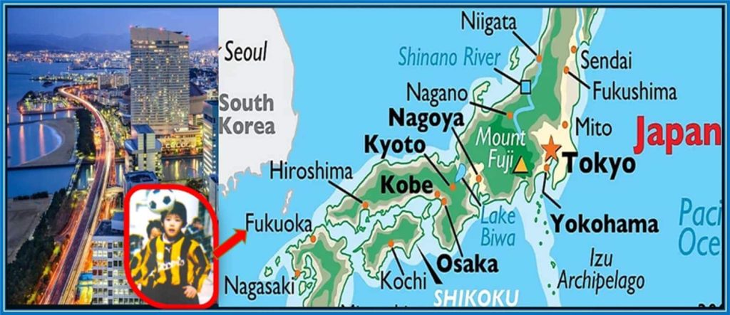 Remember Hiroshima and Nagasaki? Fukuoka (the place of Takehiro Tomiyasu's origin) is in between them.